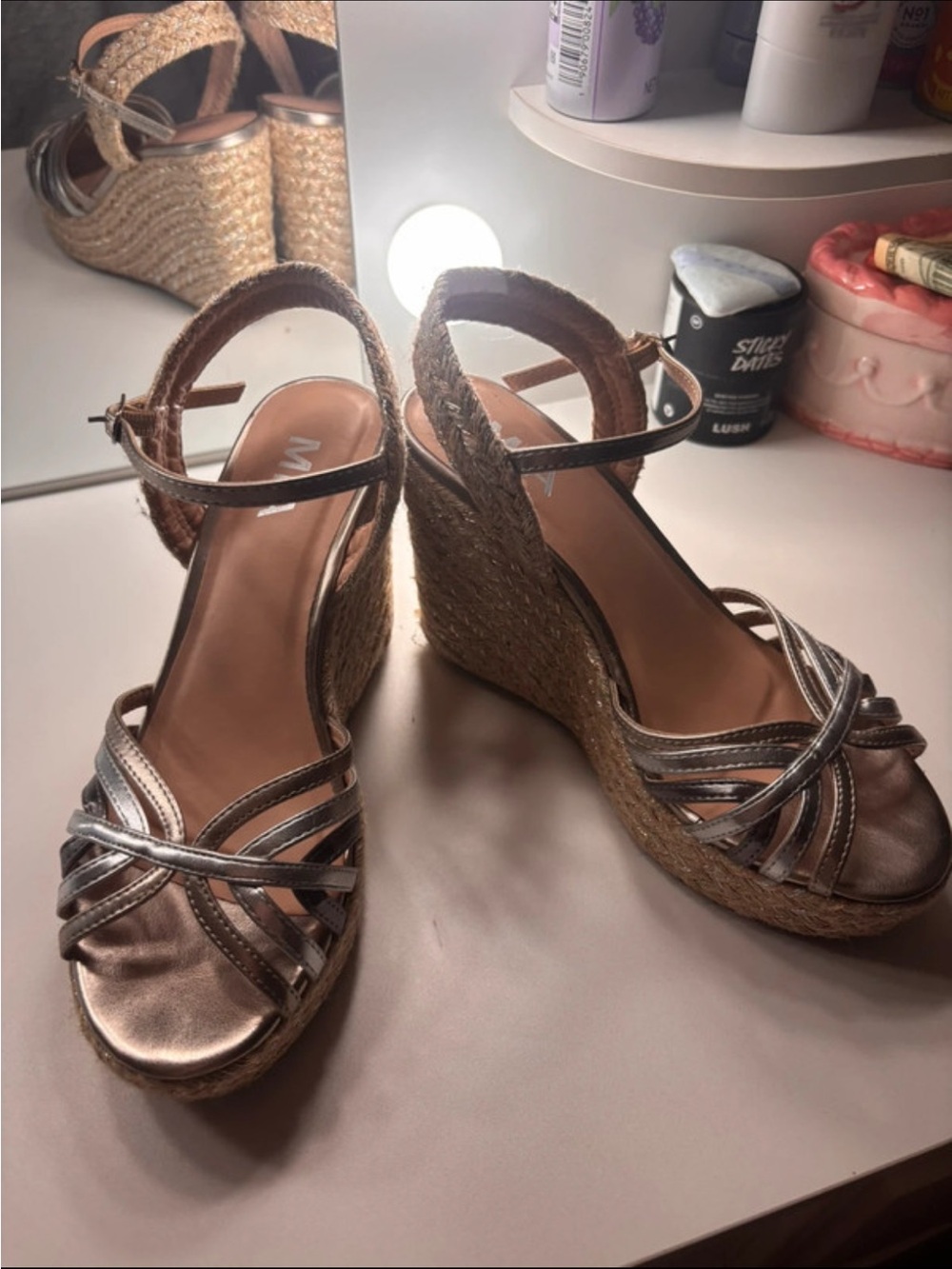 MIA Metallic Bronze Strappy Wedge Sandals